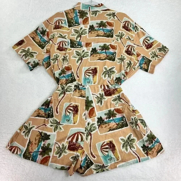 Label Of Love Womens sz L Romper Peach Tropical Print Jumpsuit Playset Vacation - Picture 8 of 12